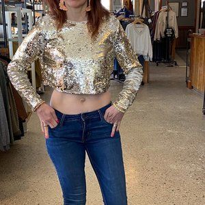 Gold Long Sleeve Sequin Crop